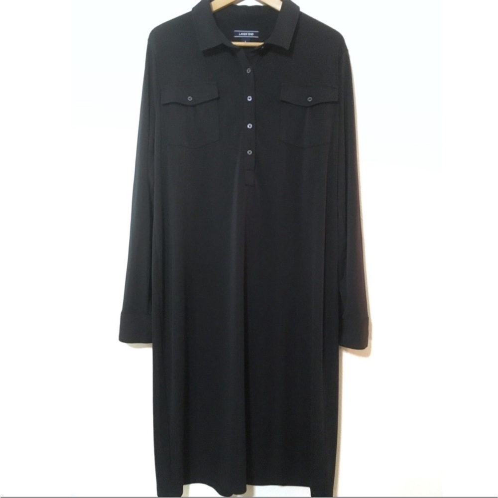 Lands' End Black Long-Sleeve Polo Shirt Dress